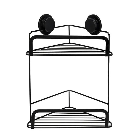 2-Tier Corner Basket with Suction Mount - Black