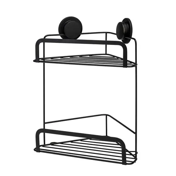 2-Tier Corner Basket with Suction Mount - Black