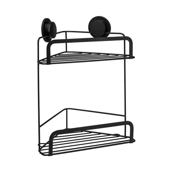2-Tier Corner Basket with Suction Mount - Black