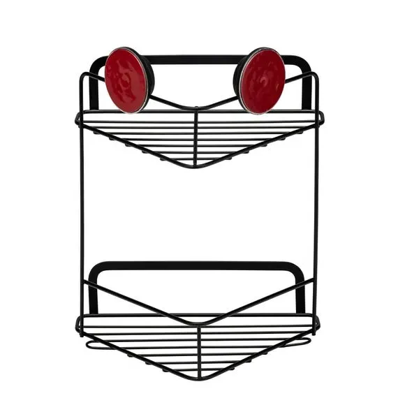 2-Tier Corner Basket with Suction Mount - Black