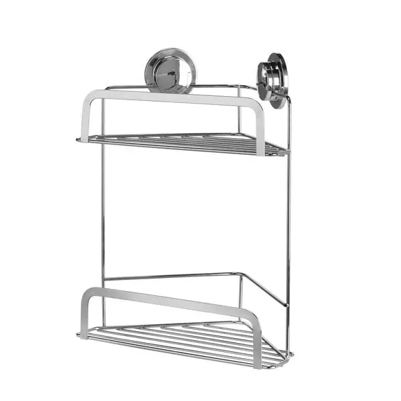 2-Tier Corner Basket with Suction Mount - Silver