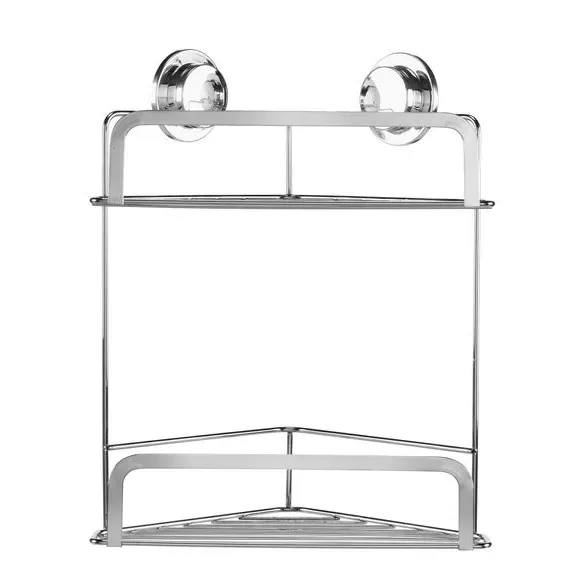 2-Tier Corner Basket with Suction Mount - Silver