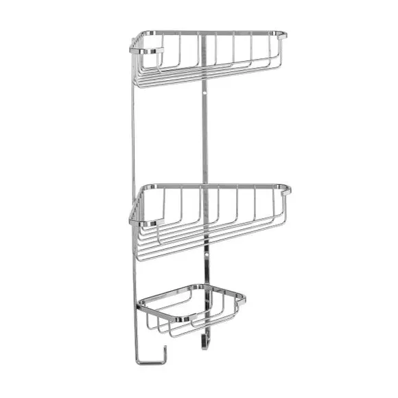 3-Tier Corner Caddy with Hooks - Silver, Steel
