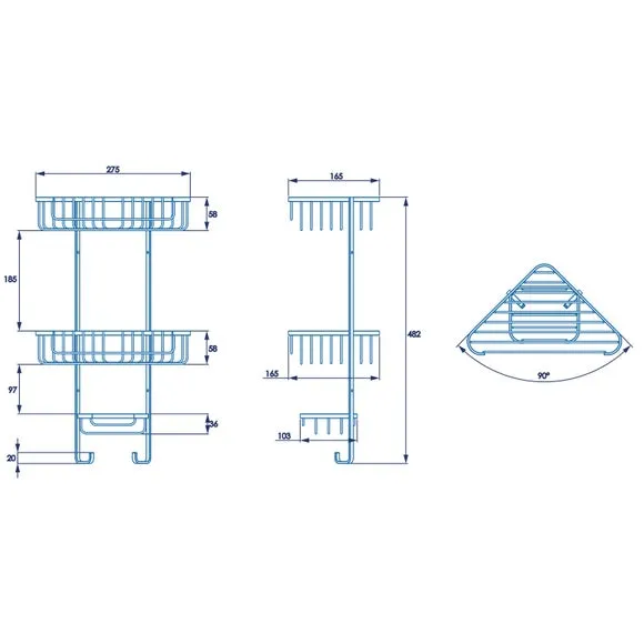 3-Tier Corner Caddy with Hooks - Silver, Steel