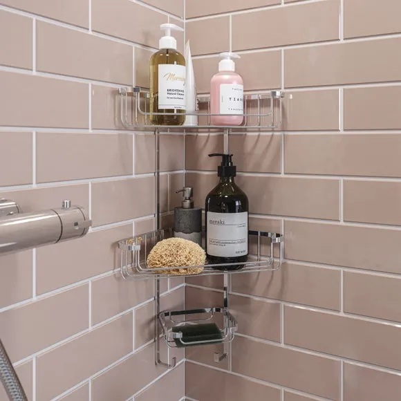 3-Tier Corner Caddy with Hooks - Silver, Steel