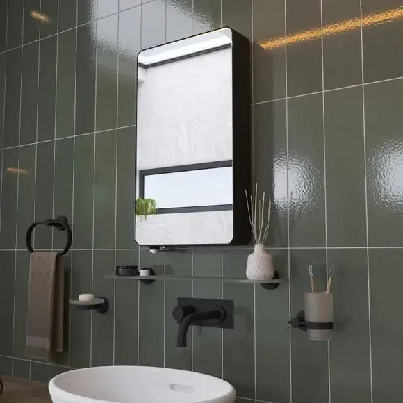 Compact Wall Cabinet with Mirror - Black, Metal image