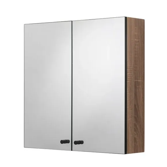 Double Cabinet with Mirrored Doors - Black, Teak