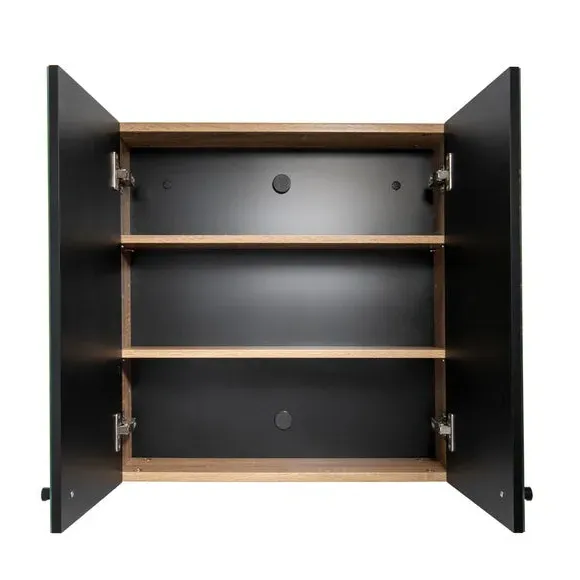 Double Cabinet with Mirrored Doors - Black, Teak