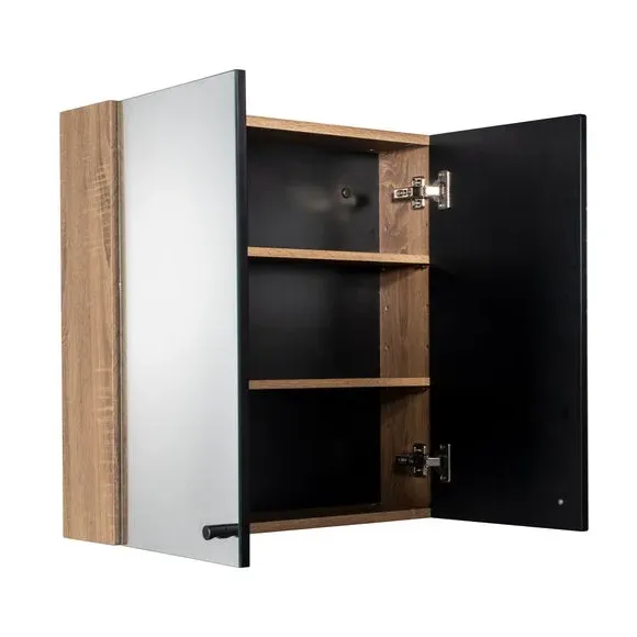Double Cabinet with Mirrored Doors - Black, Teak