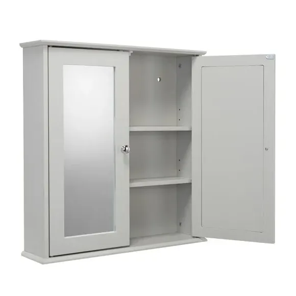 Double Door Cabinet with Mirror - Grey, Wood
