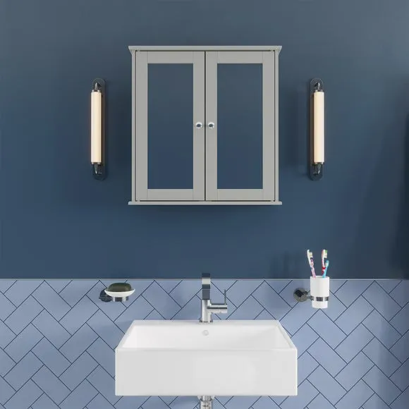 Double Door Cabinet with Mirror - Grey, Wood image