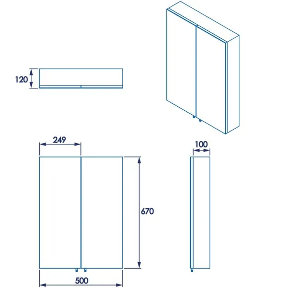 Double Door Cabinet with Mirror - Steel