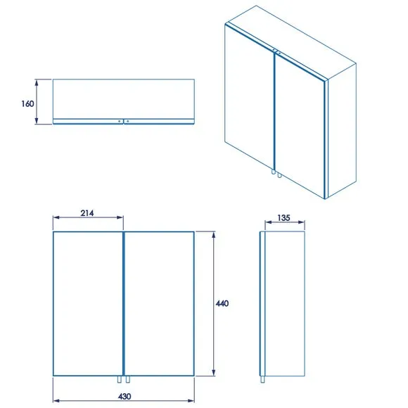 Double Door Cabinet with Mirror - Steel