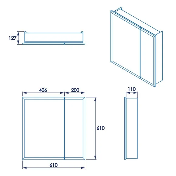 Double Door Mirror Cabinet - White, Steel