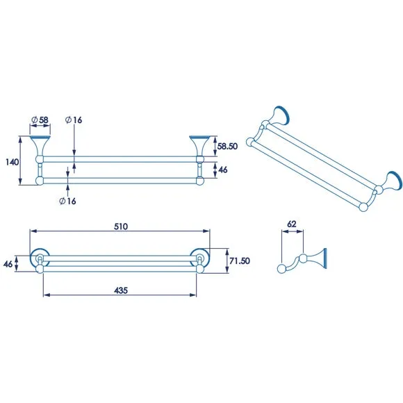 Double Towel Rail - Silver, Zinc Alloy