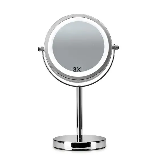 LED Vanity Mirror with Magnification - Silver
