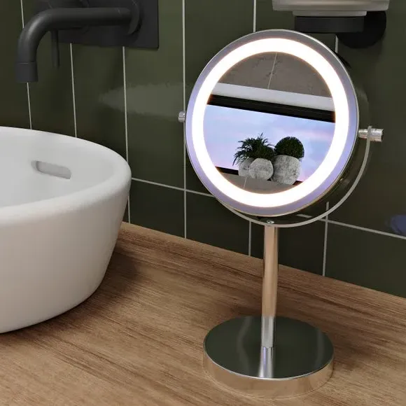 LED Vanity Mirror with Magnification - Silver image