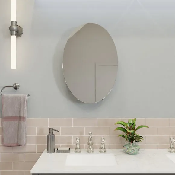 Oval Cabinet with Mirror Door - Steel image