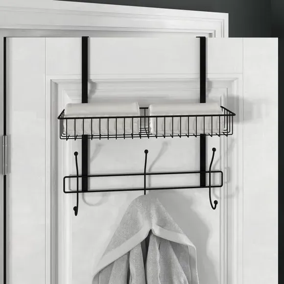 Over Door Shower Caddy with Hooks - Black