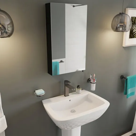 Single Door Cabinet with Mirror - Black, Steel image