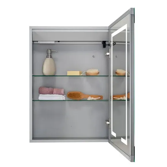 Single Door LED Cabinet - Silver, Metal