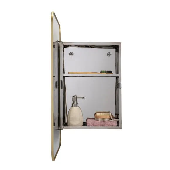 Wall Cabinet with Mirror - Brass, Metal