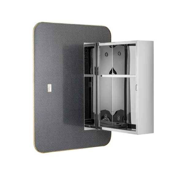Wall Cabinet with Mirror - Brass, Metal