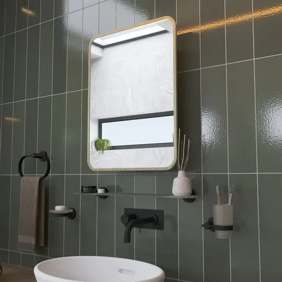 Wall Cabinet with Mirror - Brass, Metal