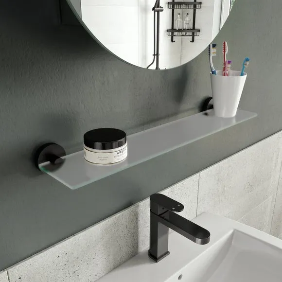 Wall Glass Shelf with Fixings - Black, Zinc Alloy
