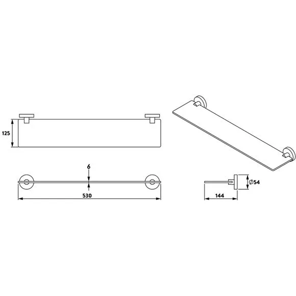 Wall Glass Shelf with Fixings - Black, Zinc Alloy