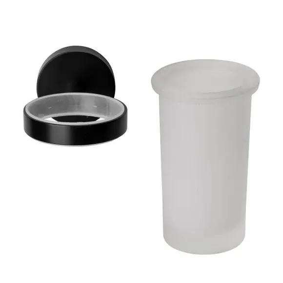 Wall-Mounted Tumbler & Holder - Black, Zinc Alloy