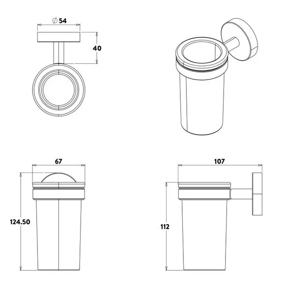 Wall-Mounted Tumbler & Holder - Black, Zinc Alloy