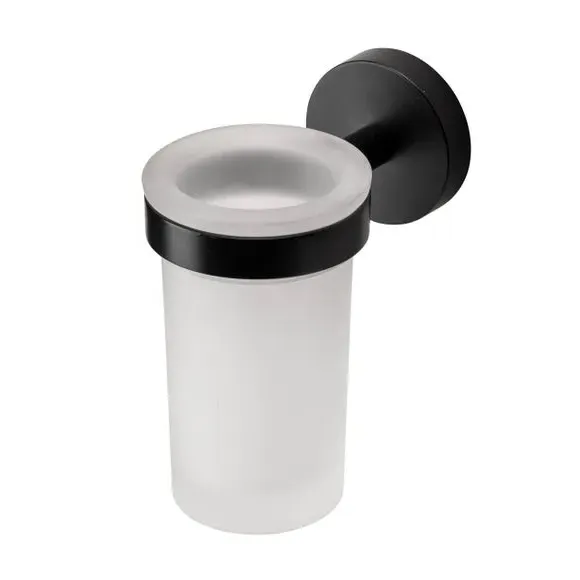Wall-Mounted Tumbler & Holder - Black, Zinc Alloy image