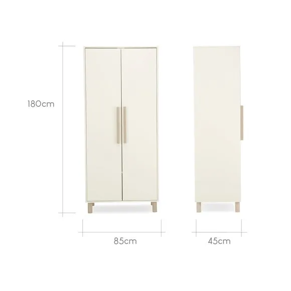 2-Door Wardrobe with Adjustable Rails - Cream