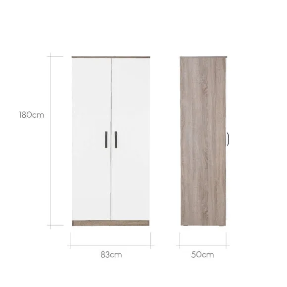 2-Door Wardrobe with Adjustable Storage - Oak