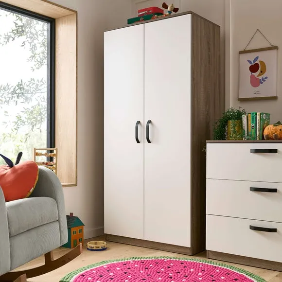 2-Door Wardrobe with Adjustable Storage - Oak