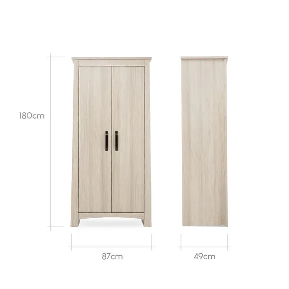 2-Door Wardrobe with Rails - Ash Wood