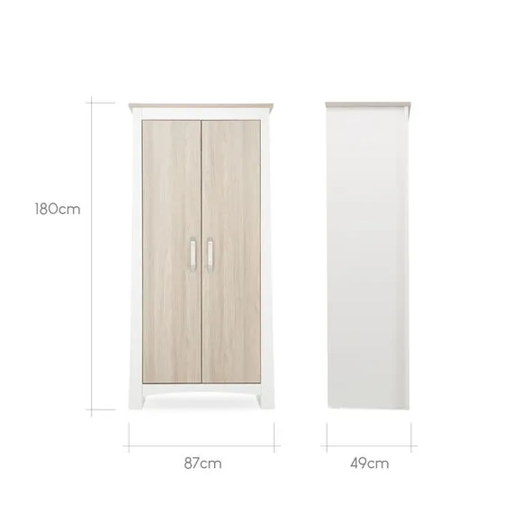 2-Door Wardrobe with Shelf - White, Ash