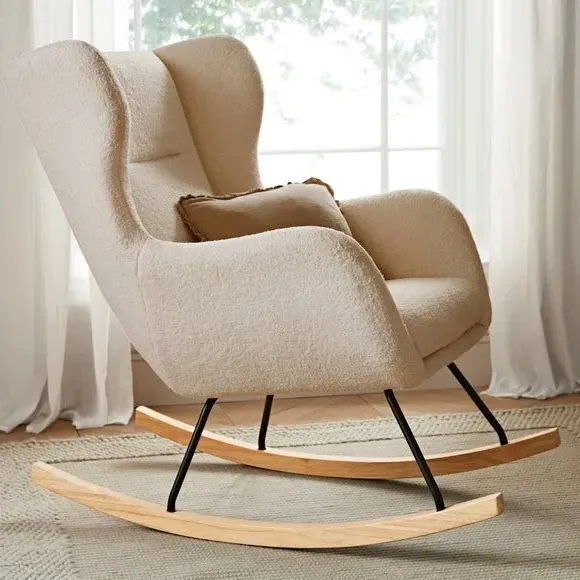 Rocker Chair with Stool Set - Light Beige, Boucle