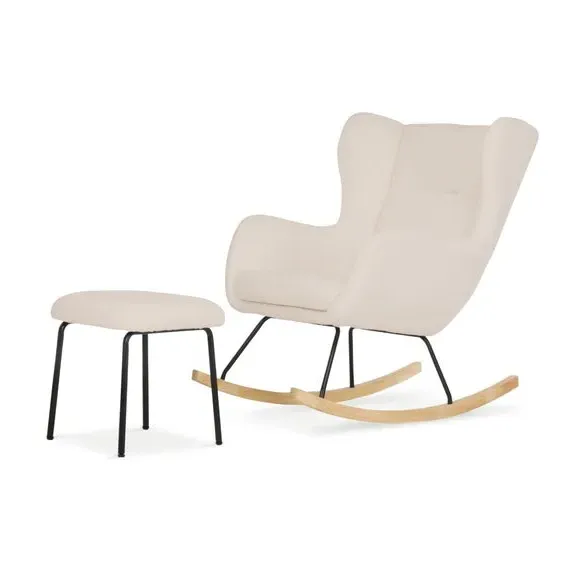 Rocker Chair with Stool Set - Light Beige, Boucle