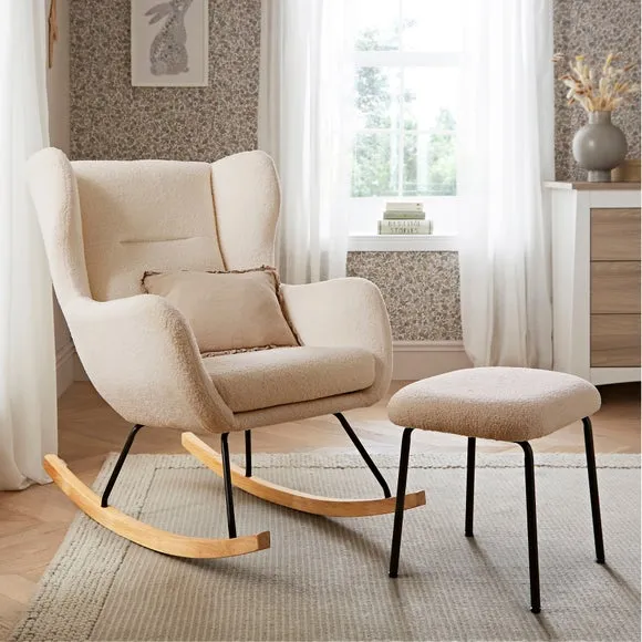 Rocker Chair with Stool Set - Light Beige, Boucle image