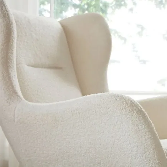 Rocker Chair with Stool Set - Off-White, Boucle