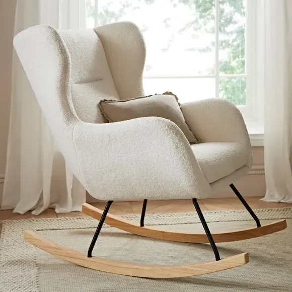 Rocker Chair with Stool Set - Off-White, Boucle