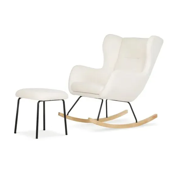 Rocker Chair with Stool Set - Off-White, Boucle