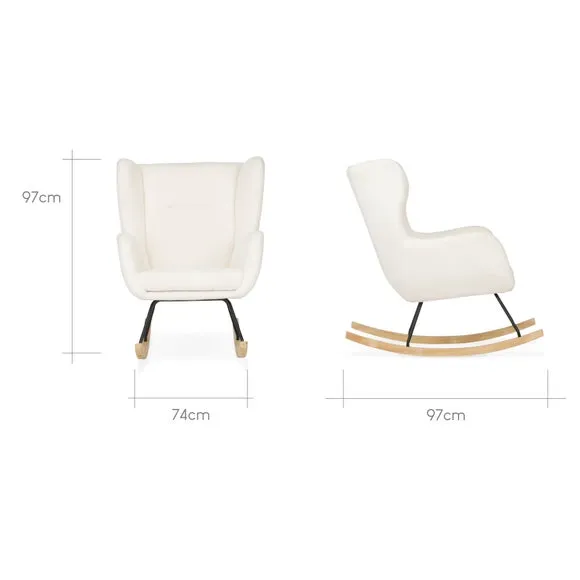 Rocker Chair with Stool Set - Off-White, Boucle