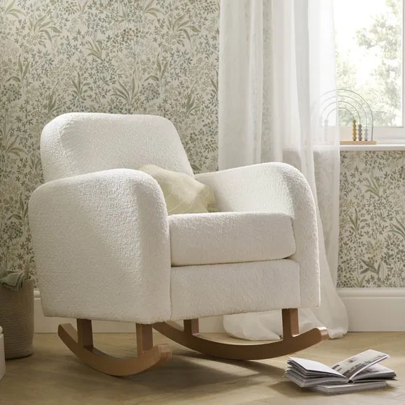 Rocking Nursing Chair - White, Boucle