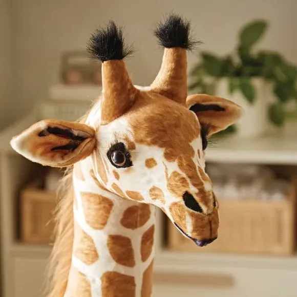 Standing Giraffe Plush Toy - Yellow, Soft Fabric