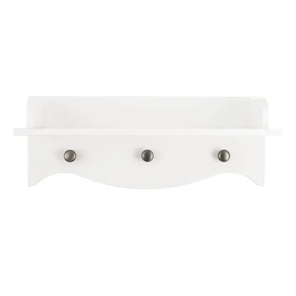 Wall Shelf with Hooks - White