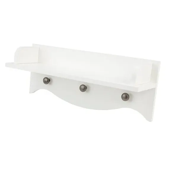 Wall Shelf with Hooks - White
