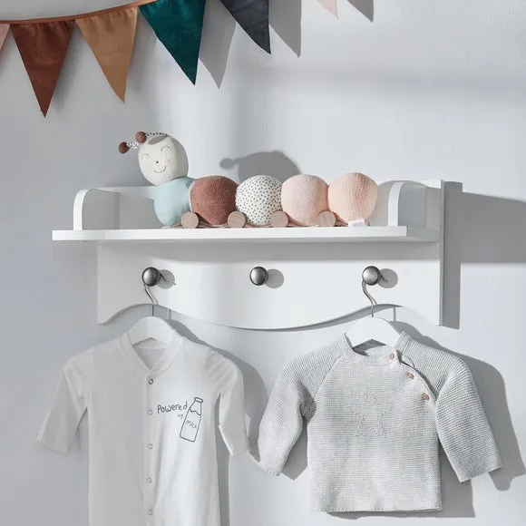Wall Shelf with Hooks - White